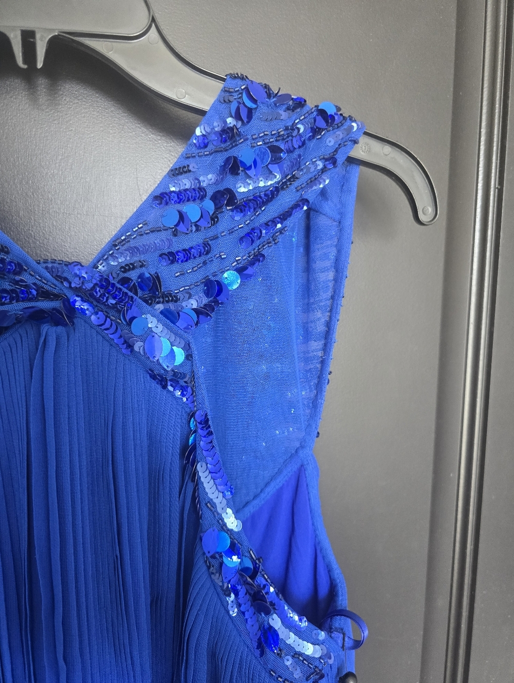 NWT Adrianna Papell Royal Blue Pleated Maxi Dress Sz 12 Sequin Sleeveless Formal - Picture 9 of 16